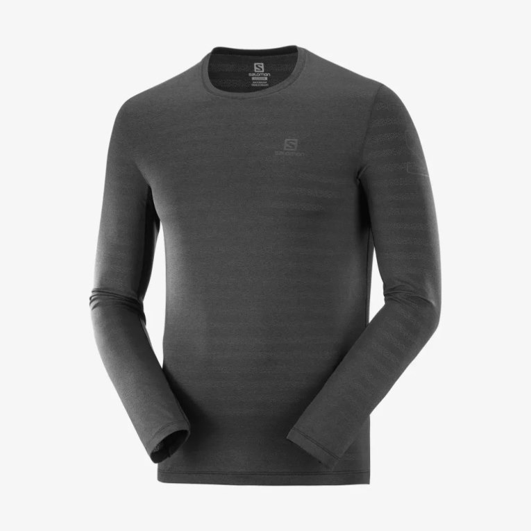 Black Salomon Outline Long Sleeve Men's T-Shirts | PH 12934E